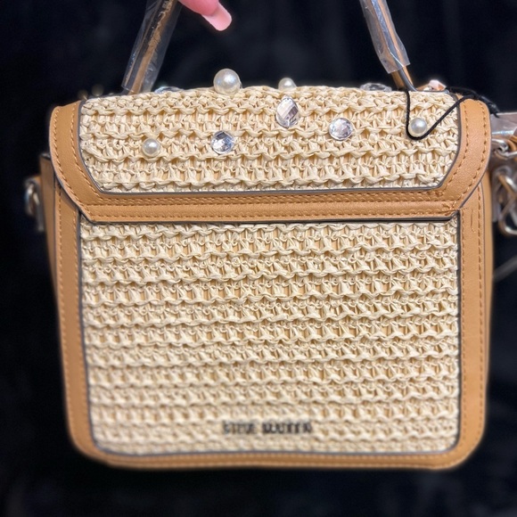 🤎STEVE MADDEN Elegant Saddle Bmelodie-Straw Pearl-Embellished Handbag🤎NWT - Picture 11 of 17